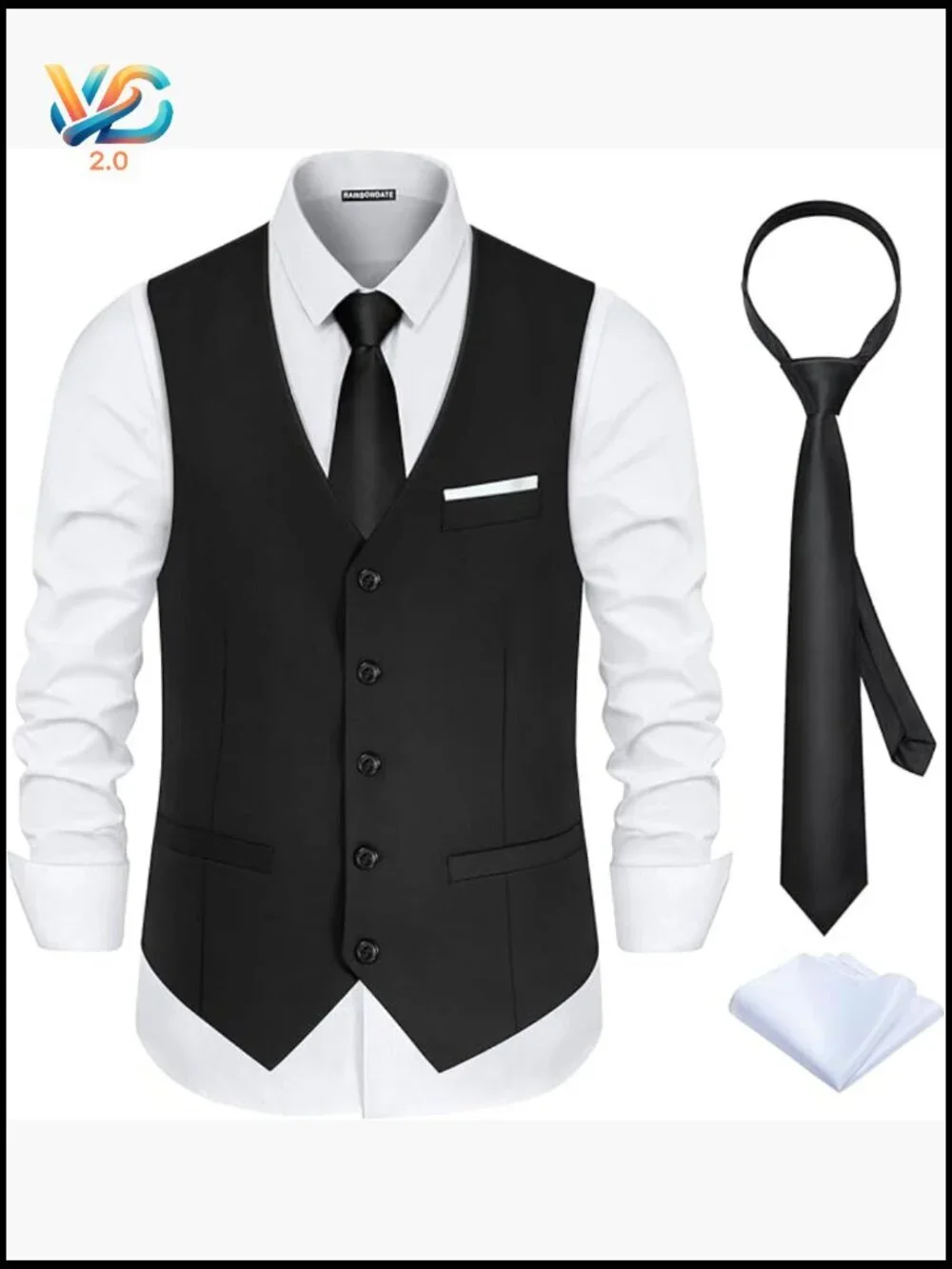 Slim Fit Men's Formal Vest Set with Tie & Pocket Square, Polyester Blend